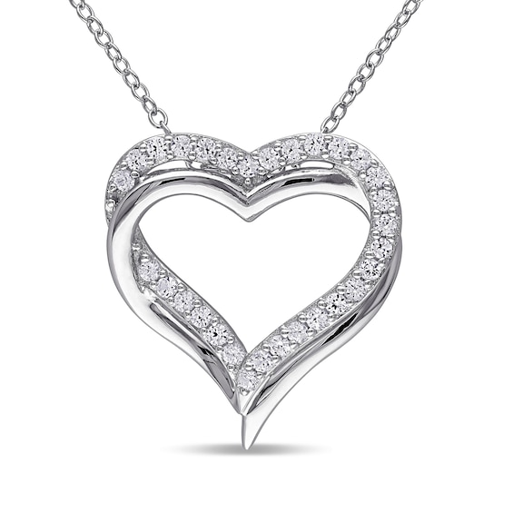 Lab-Created White Sapphire Interlocking Hearts Pendant in Sterling Silver