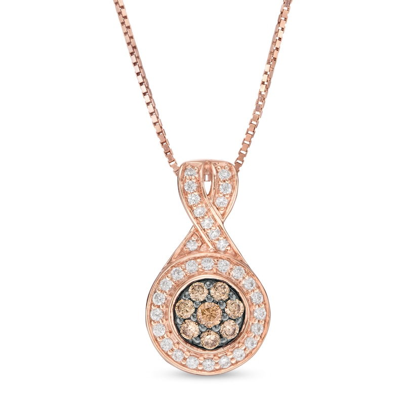 0.25 CT. T.W. Champagne and White Diamond Frame Pendant in 10K Rose Gold