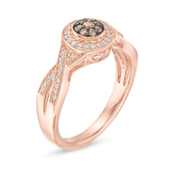 0.25 CT. T.W. Champagne and White Composite Diamond Twist Shank Ring in 10K Rose Gold