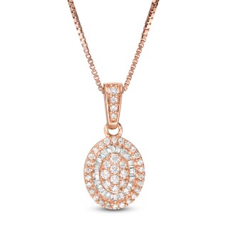 0.32 CT. T.W. Baguette and Round Composite Diamond Oval Frame Pendant in 10K Rose Gold