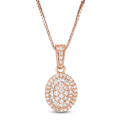 0.32 CT. T.W. Baguette and Round Composite Diamond Oval Frame Pendant in 10K Rose Gold