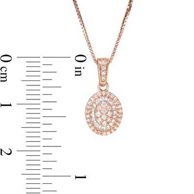 0.32 CT. T.W. Baguette and Round Composite Diamond Oval Frame Pendant in 10K Rose Gold