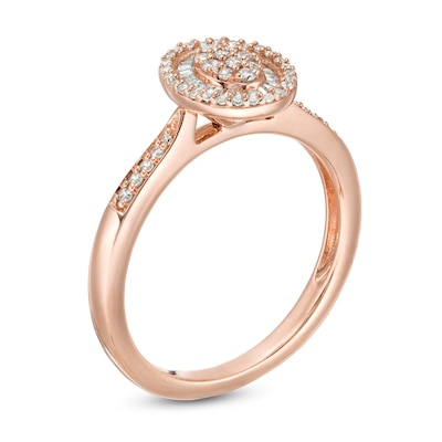 0.32 CT. T.W. Baguette and Round Composite Diamond Oval Frame Ring in 10K Rose Gold