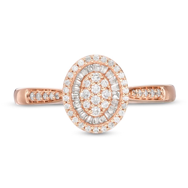 0.32 CT. T.W. Baguette and Round Composite Diamond Oval Frame Ring in 10K Rose Gold|Peoples Jewellers
