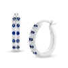 Lab-Created Blue and White Sapphire Alternating Split Double Row Hoop Earrings in Sterling Silver