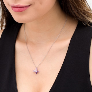 Marquise Amethyst, Lab-Created Pink Sapphire and Diamond Accent Tilted Butterfly Pendant in Sterling Silver