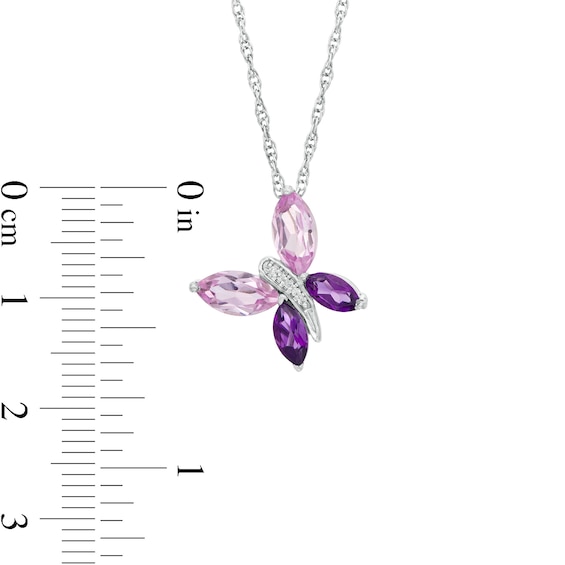 Marquise Amethyst, Lab-Created Pink Sapphire and Diamond Accent Tilted Butterfly Pendant in Sterling Silver