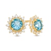 Thumbnail Image 1 of 5.0mm Swiss Blue Topaz and Lab-Created White Sapphire Sunburst Frame Vintage-Style Stud Earrings in 10K Gold