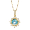 Thumbnail Image 0 of 6.0mm Swiss Blue Topaz and Lab-Created White Sapphire Sunburst Frame Vintage-Style Drop Pendant in 10K Gold