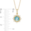 Thumbnail Image 2 of 6.0mm Swiss Blue Topaz and Lab-Created White Sapphire Sunburst Frame Vintage-Style Drop Pendant in 10K Gold