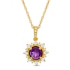 Thumbnail Image 1 of 6.0mm Amethyst and Lab-Created White Sapphire Sunburst Frame Vintage-Style Drop Pendant in 10K Gold