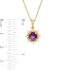 Thumbnail Image 3 of 6.0mm Amethyst and Lab-Created White Sapphire Sunburst Frame Vintage-Style Drop Pendant in 10K Gold