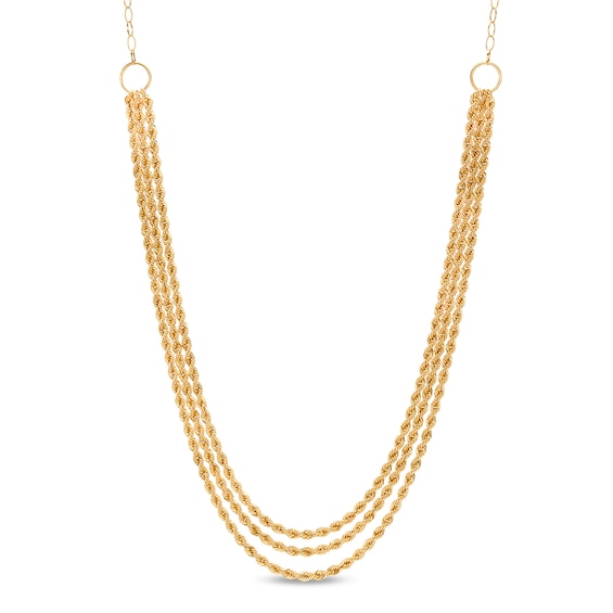 2.2mm Rope Chain Triple Strand Necklace in 14K Gold - 19.5"