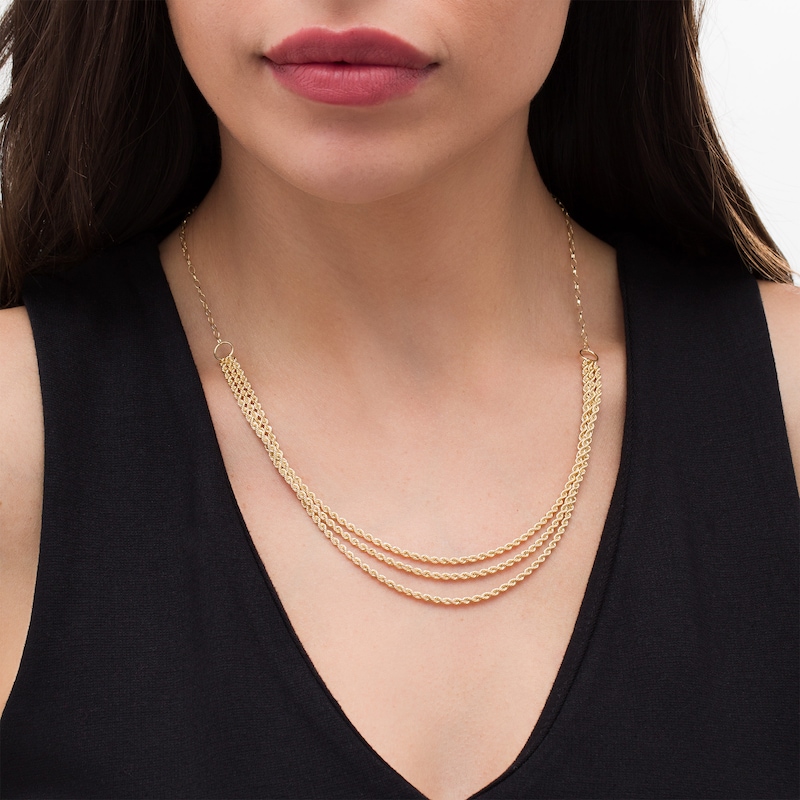 2.2mm Rope Chain Triple Strand Necklace in 14K Gold - 19.5"|Peoples Jewellers