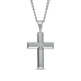 Men's 0.04 CT. T.W. Diamond Cross Pendant in Stainless Steel – 24"