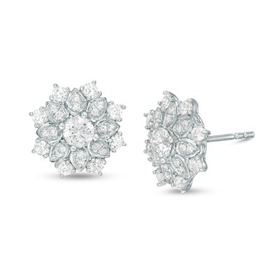 0.69 CT. T.W. Certified Diamond Flower Frame Stud Earrings in 14K Gold (I/I2