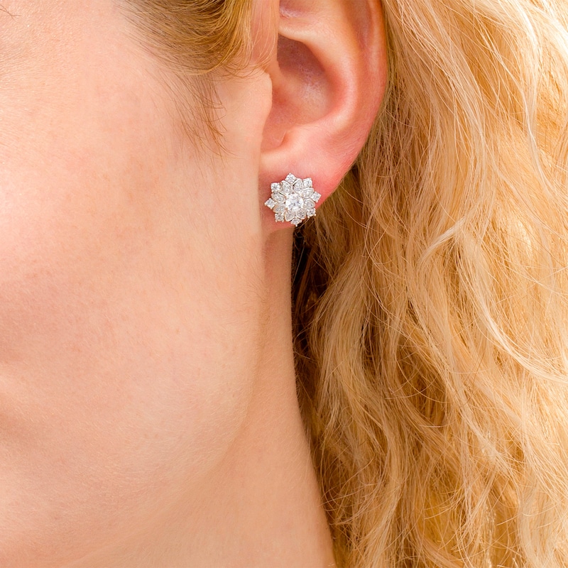 0.69 CT. T.W. Certified Diamond Flower Frame Stud Earrings in 14K Gold (I/I2)|Peoples Jewellers