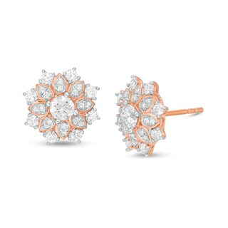 0.69 CT. T.W. Certified Diamond Flower Frame Stud Earrings in 14K Rose Gold (I/I2)