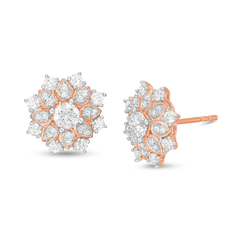 0.69 CT. T.W. Certified Diamond Flower Frame Stud Earrings in 14K Rose Gold (I/I2)|Peoples Jewellers