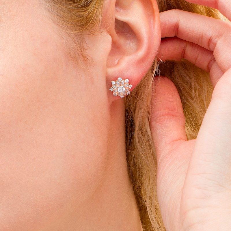 0.69 CT. T.W. Certified Diamond Flower Frame Stud Earrings in 14K Rose Gold (I/I2)|Peoples Jewellers