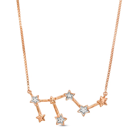 Diamond Accent Leo Constellation Necklace in Sterling Silver with 14K Rose Gold Plate