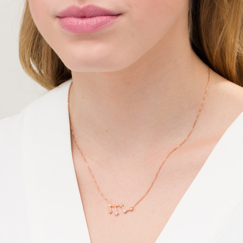 Diamond Accent Leo Constellation Necklace in Sterling Silver with 14K Rose Gold Plate|Peoples Jewellers