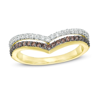 0.45 CT. T.W. Champagne and White Diamond Chevron Diamond Anniversary Band in 10K Gold