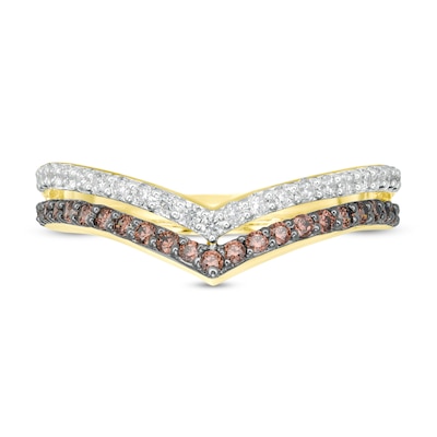 0.45 CT. T.W. Champagne and White Diamond Chevron Diamond Anniversary Band in 10K Gold