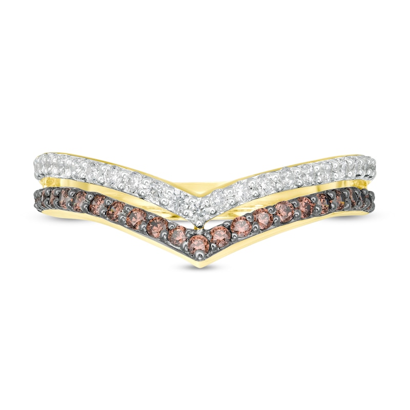 0.45 CT. T.W. Champagne and White Diamond Chevron Diamond Anniversary Band in 10K Gold|Peoples Jewellers