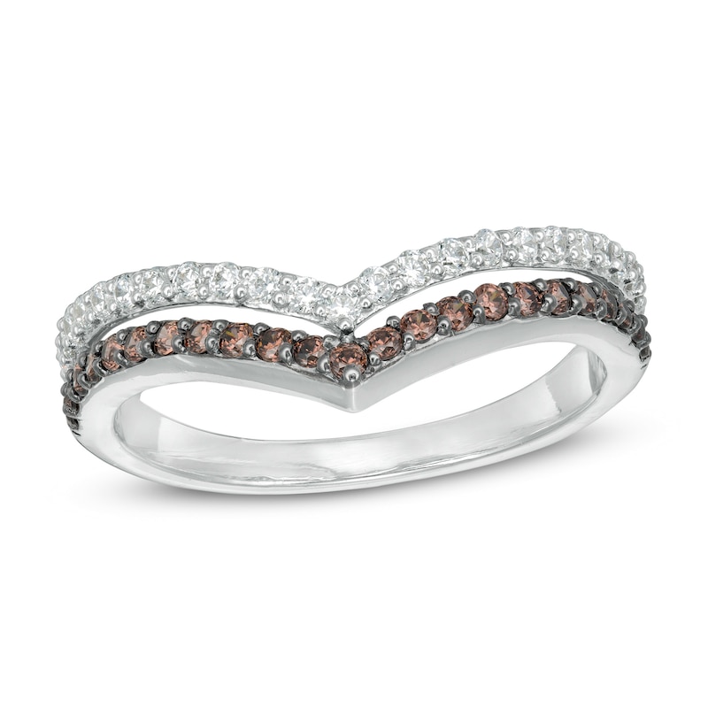 Main Image 1 of 0.45 CT. T.W. Champagne and White Diamond Chevron Anniversary Band in 10K White Gold