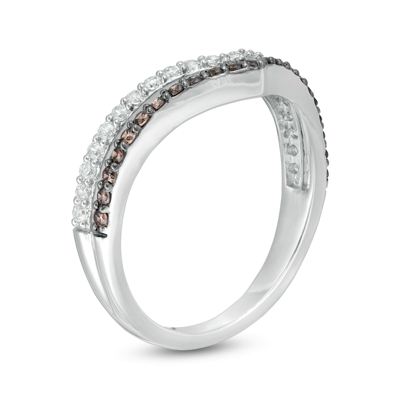 Main Image 3 of 0.45 CT. T.W. Champagne and White Diamond Chevron Anniversary Band in 10K White Gold