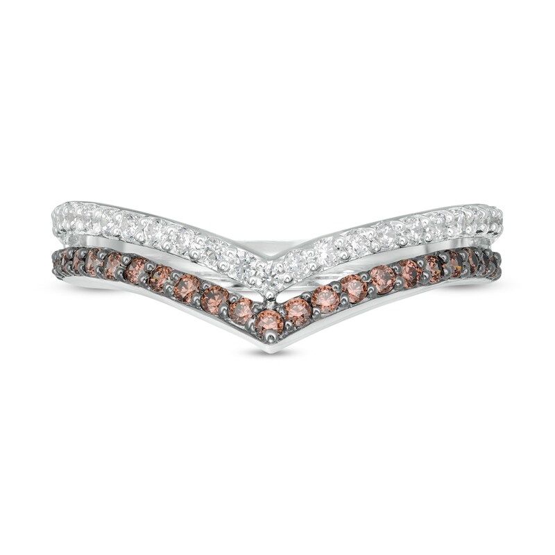 Main Image 4 of 0.45 CT. T.W. Champagne and White Diamond Chevron Anniversary Band in 10K White Gold