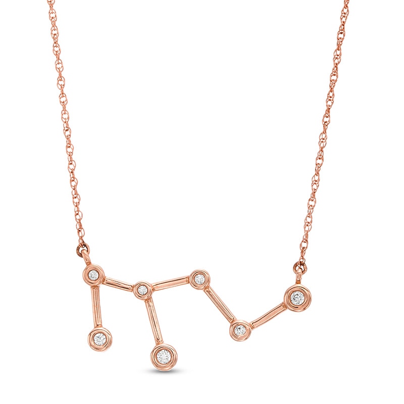 0.04 CT. T.W. Diamond Leo Constellation Bezel-Set Necklace in 10K Rose Gold|Peoples Jewellers