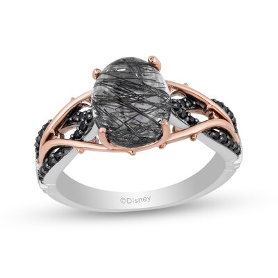 Enchanted Disney Villains Maleficent Black Quartz and 0.145 CT. T.W. Diamond Ring in Sterling Silver and 10K Rose Gold