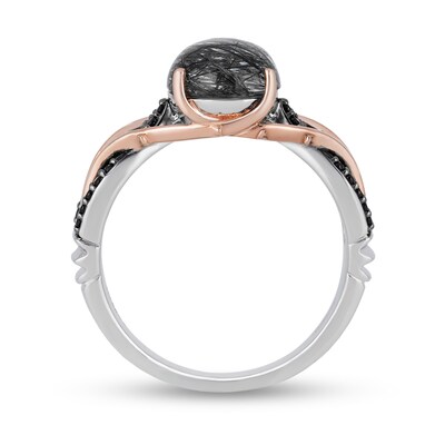 Enchanted Disney Villains Maleficent Black Quartz and 0.145 CT. T.W. Diamond Ring in Sterling Silver and 10K Rose Gold