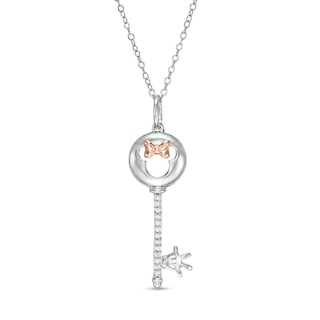 Mickey Mouse & Minnie Mouse 0.05 CT. T.W. Diamond Minnie Mouse Key Pendant in Sterling Silver and 10K Rose Gold - 19"