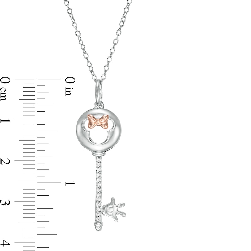 Mickey Mouse & Minnie Mouse 0.05 CT. T.W. Diamond Minnie Mouse Key Pendant in Sterling Silver and 10K Rose Gold - 19"