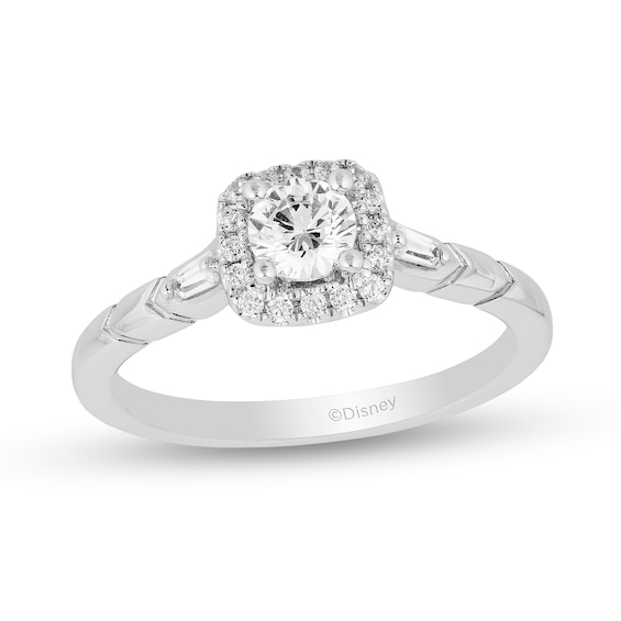 Enchanted Disney Elsa 0.58 CT. T.W. Diamond Cushion Frame Engagement Ring in 14K White Gold