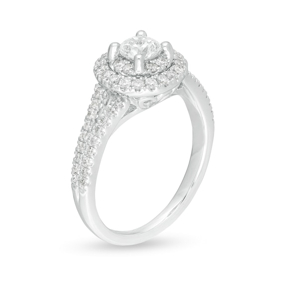 1.00 CT. T.W. Diamond Double Frame Split Shank Engagement Ring in 14K White Gold