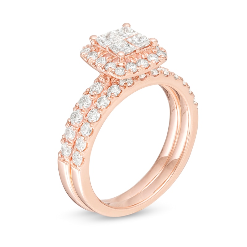 Main Image 3 of 1.50 CT. T.W. Quad Princess-Cut Diamond Frame Bridal Set in 14K Rose Gold