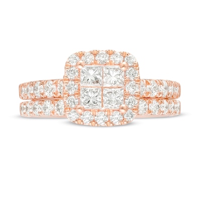 1.50 CT. T.W. Quad Princess-Cut Diamond Frame Bridal Set in 14K Rose Gold