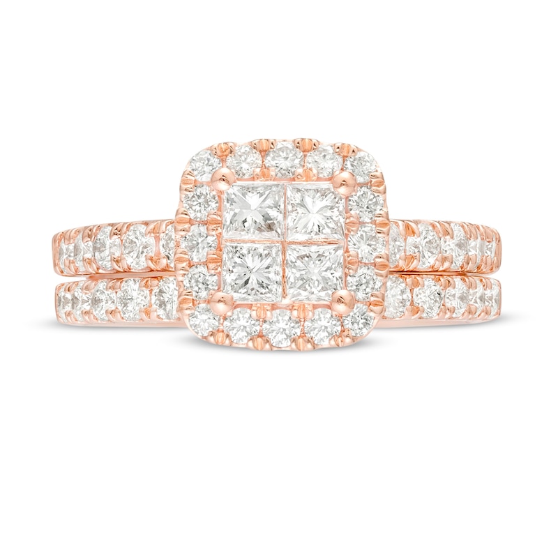 1.50 CT. T.W. Quad Princess-Cut Diamond Frame Bridal Set in 14K Rose Gold