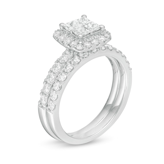 1.00 CT. T.W. Quad Princess-Cut Diamond Frame Bridal Set in 14K White Gold