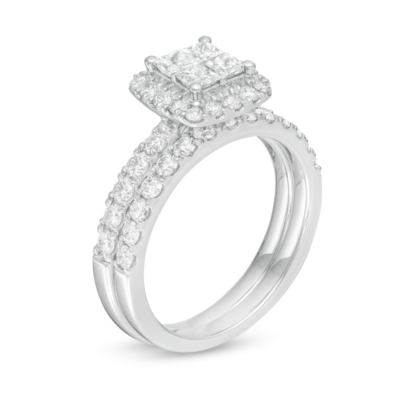 1.00 CT. T.W. Quad Princess-Cut Diamond Frame Bridal Set in 14K White Gold