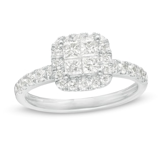 1.00 CT. T.W. Quad Princess-Cut Diamond Frame Engagement Ring in 14K White Gold