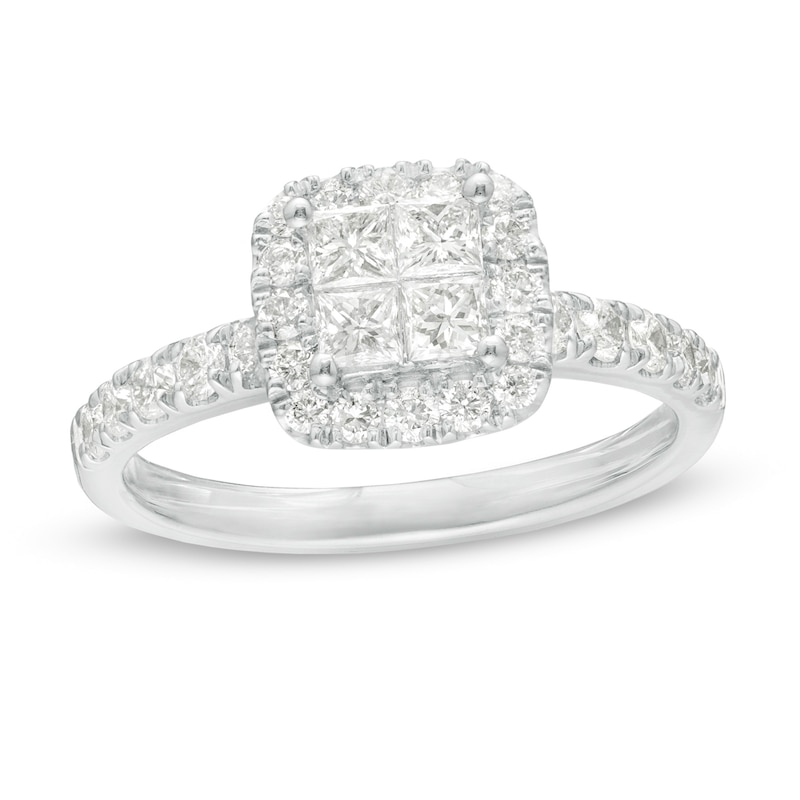 1.00 CT. T.W. Quad Princess-Cut Diamond Frame Engagement Ring in 14K White Gold|Peoples Jewellers