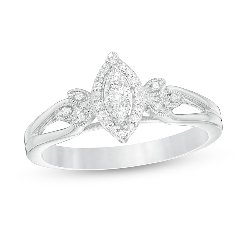 0.15 CT. T.W. Composite Diamond Marquise Frame Tri-Sides Promise Ring in Sterling Silver