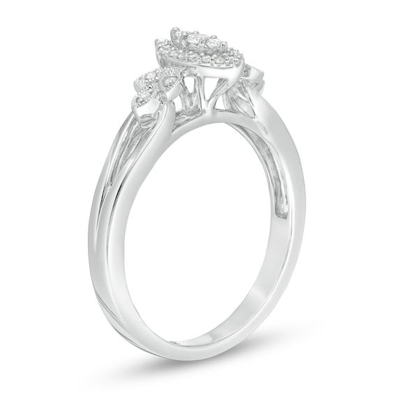 0.15 CT. T.W. Composite Diamond Marquise Frame Tri-Sides Promise Ring in Sterling Silver