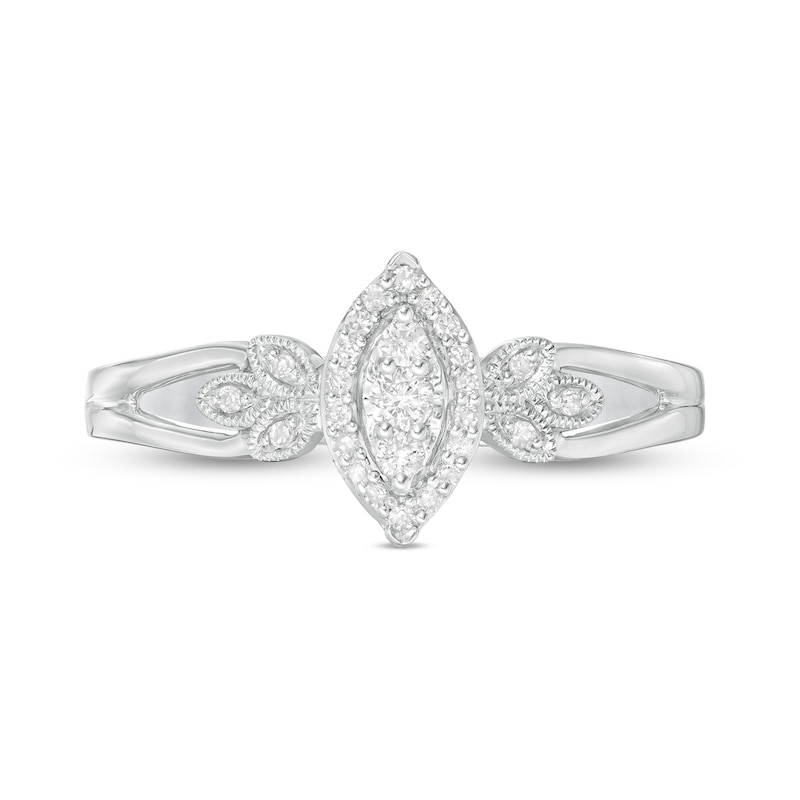 0.15 CT. T.W. Composite Diamond Marquise Frame Tri-Sides Promise Ring in Sterling Silver