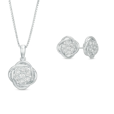 0.147 CT. T.W. Composite Diamond Orbit Pendant and Earrings Set in Sterling Silver